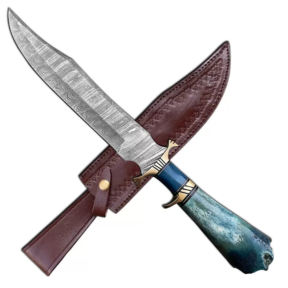 Damascus Steel Bone Hunter Knife