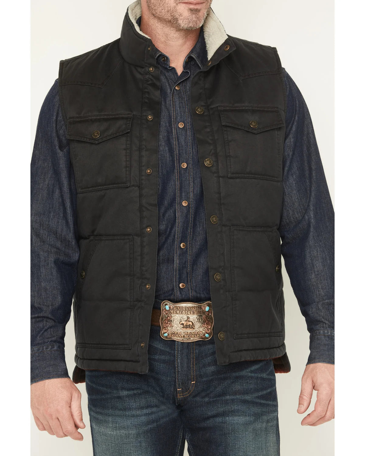 Cody James Men's Oil Slick Snap Lined Vest - Black - Medium