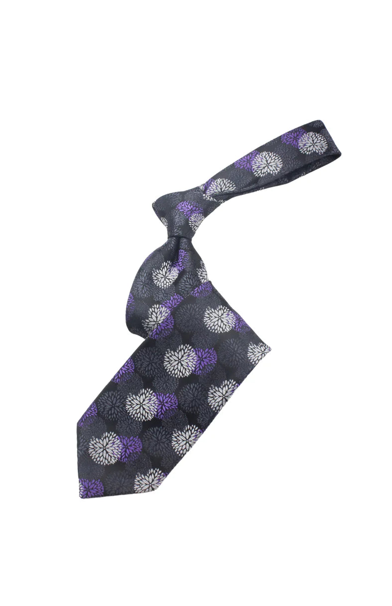 Doha 4 | Black Purple & Grey Floral | Tie & Pocket Square
