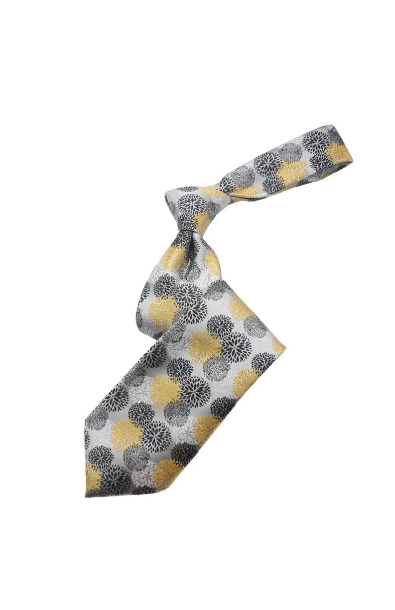 Doha 5 | Silver Yellow & Black Floral | Tie & Pocket Square