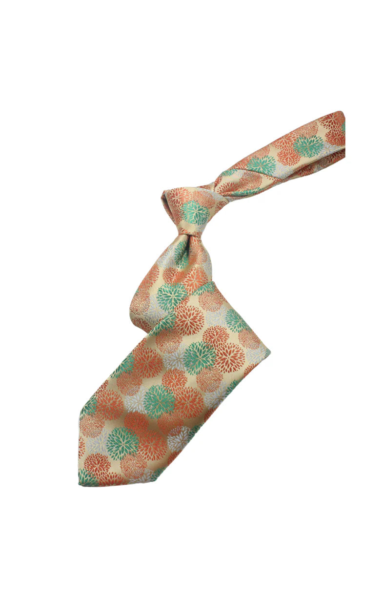 Doha 7 | Gold Orange & Green Floral | Tie & Pocket Square