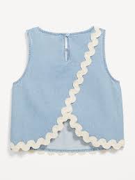 OLD NAVY | Sleeveless Cross-Back Chambray Top for Girls | Medium