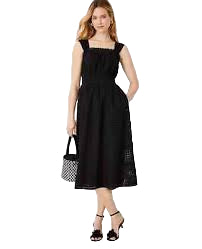 Ann Taylor Eyelet Gathered Flare Dress in Black, Size SP
