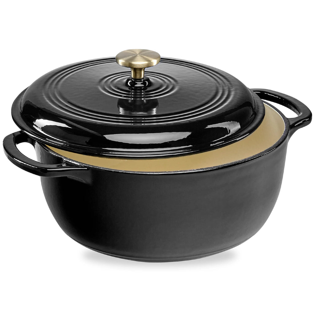 Best Choice Products - Cast-Iron Dutch Oven Kitchen Cookware w/ Enamel, Handles - 6qt- Black Licorice