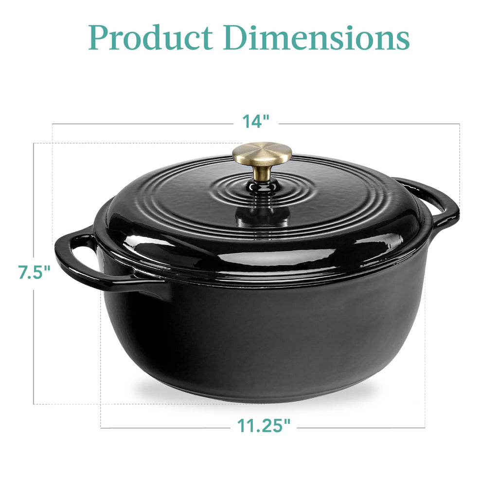 Best Choice Products - Cast-Iron Dutch Oven Kitchen Cookware w/ Enamel, Handles - 6qt- Black Licorice