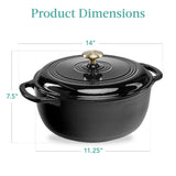 Best Choice Products - Cast-Iron Dutch Oven Kitchen Cookware w/ Enamel, Handles - 6qt- Black Licorice