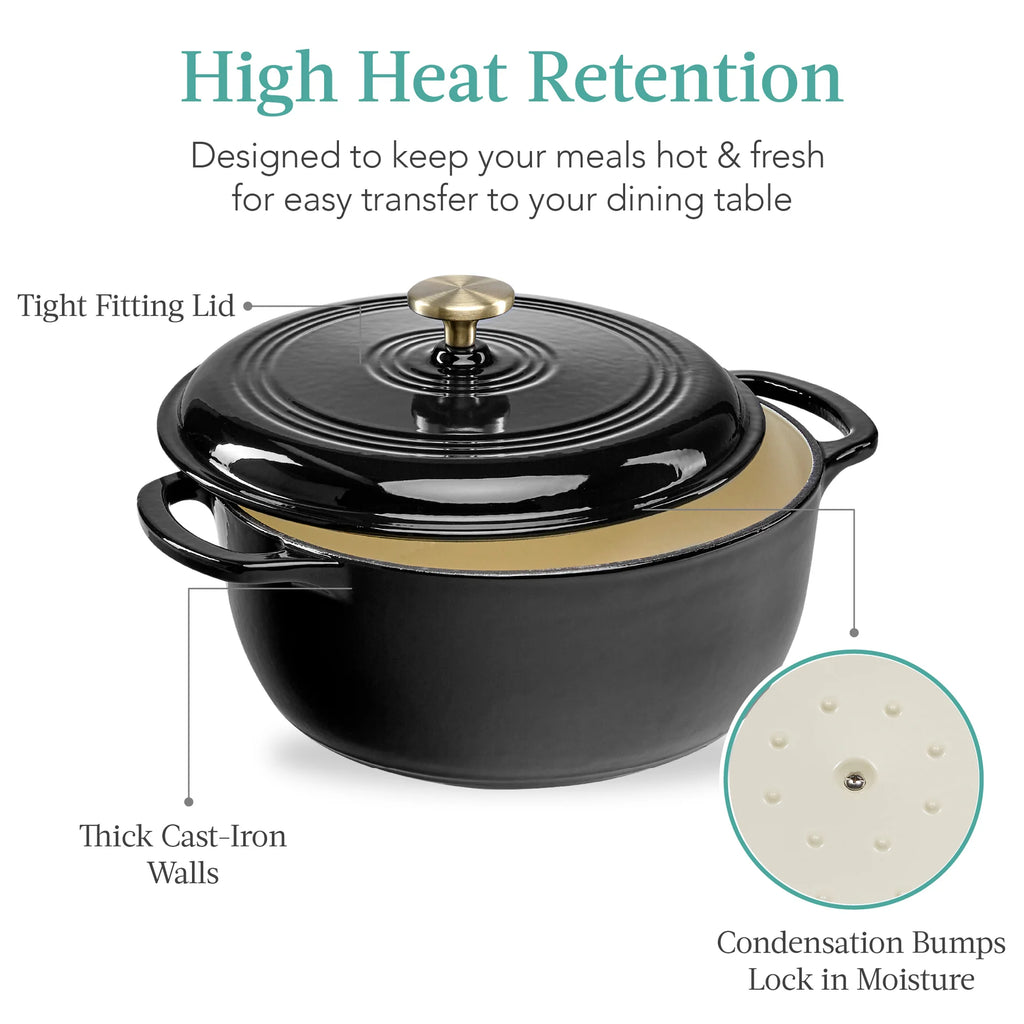 Best Choice Products - Cast-Iron Dutch Oven Kitchen Cookware w/ Enamel, Handles - 6qt- Black Licorice