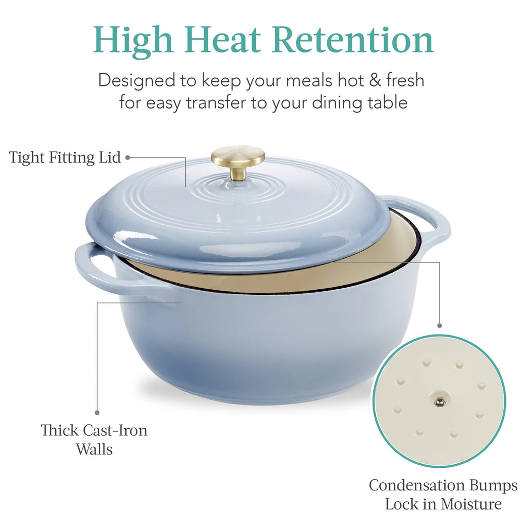 Best Choice Products - Cast-Iron Dutch Oven Kitchen Cookware w/ Enamel, Handles - 6qt- Cornflower Blue