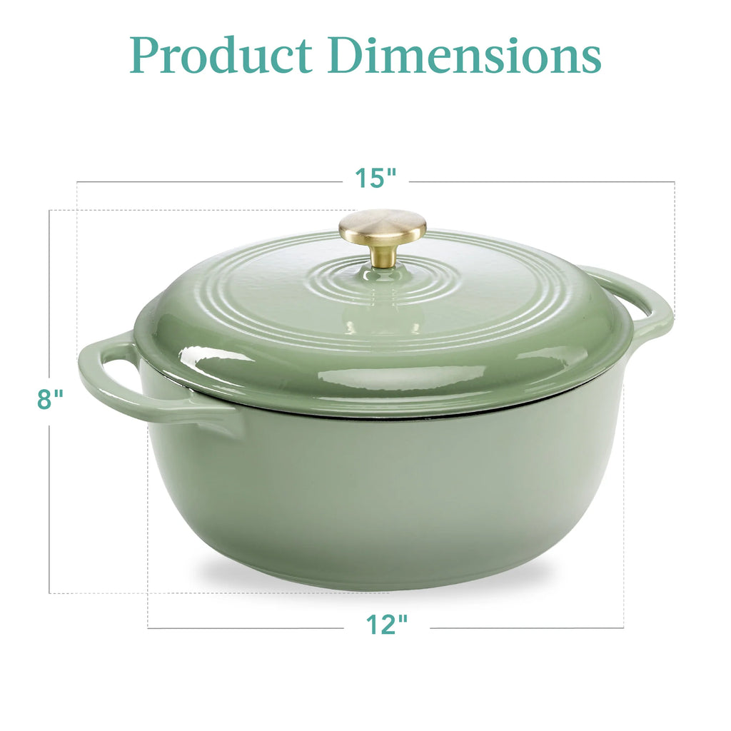 Best Choice Products - Cast-Iron Dutch Oven Kitchen Cookware w/ Enamel, Handles - 7.5qt, Sage Green