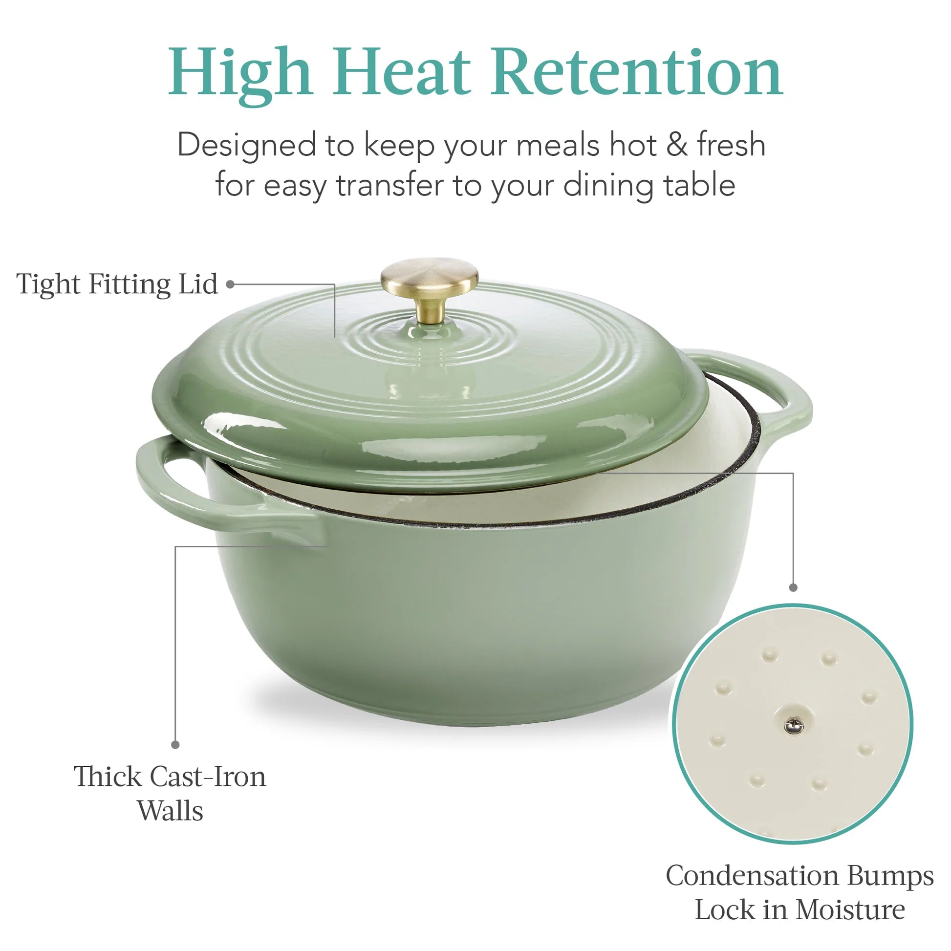 Best Choice Products - Cast-Iron Dutch Oven Kitchen Cookware w/ Enamel, Handles - 7.5qt, Sage Green