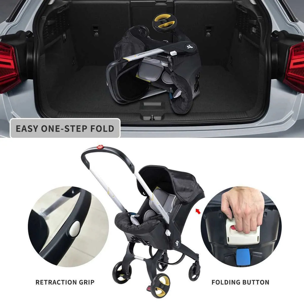 4Wheel Baby Stroller Adjustable Handle Folding Stroller for Newborns Outdoor Travel Camping Vehicle
