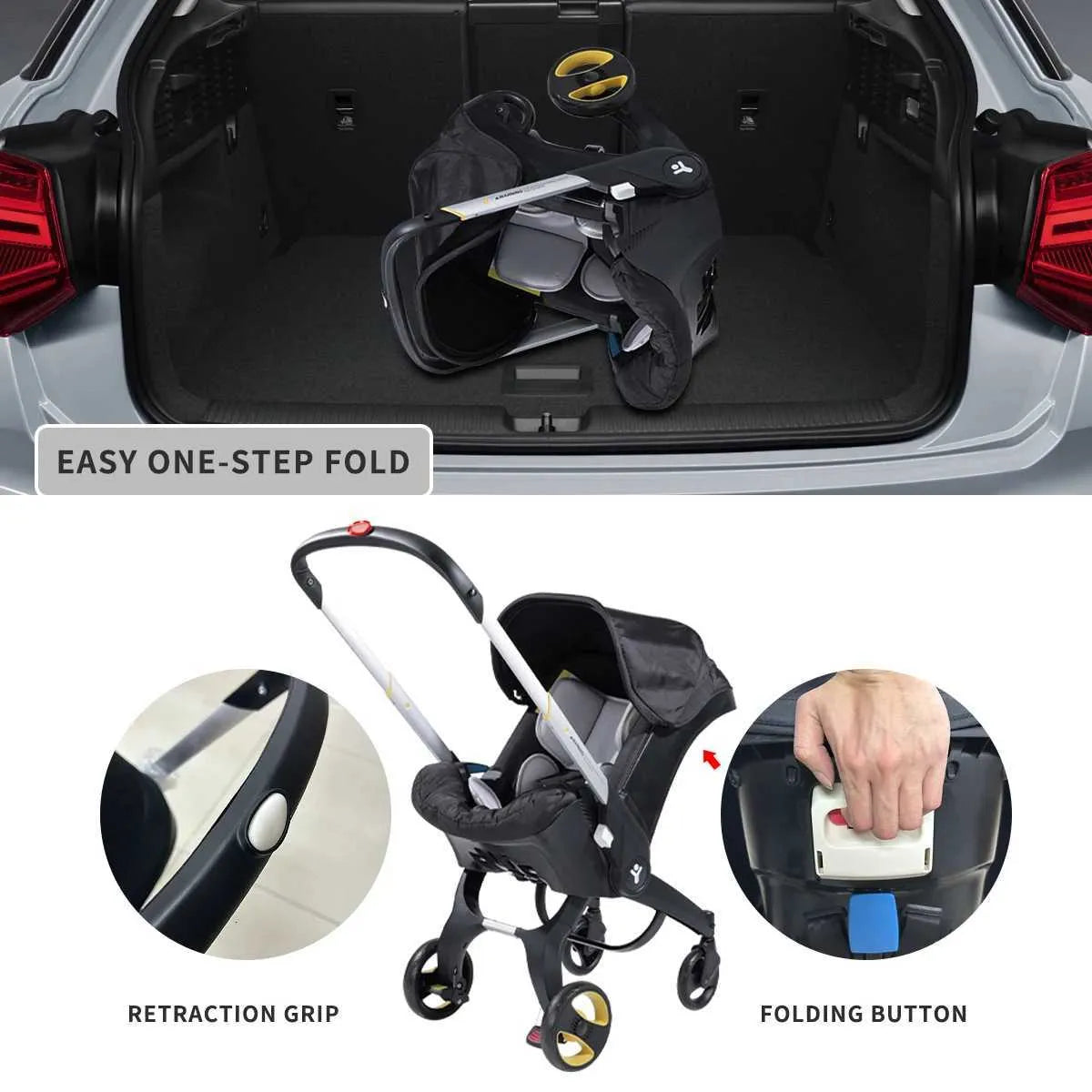 4Wheel Baby Stroller Adjustable Handle Folding Stroller for Newborns Outdoor Travel Camping Vehicle
