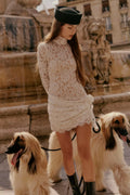 By Anthropologie De La Vali Bodita Long-Sleeve Lace Mini Dress-Size:8 (US)