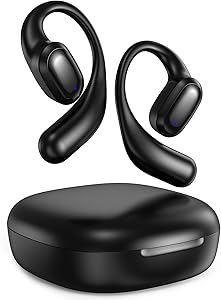 LeMuna Open Ear Headphones, Bluetooth 5.3 Wireless Earbuds with Earhooks, 60 Hours Playtime, Fast Charging, Sweat Resistant, Sport Earphones with Digital Display Charging Case for Workout Black