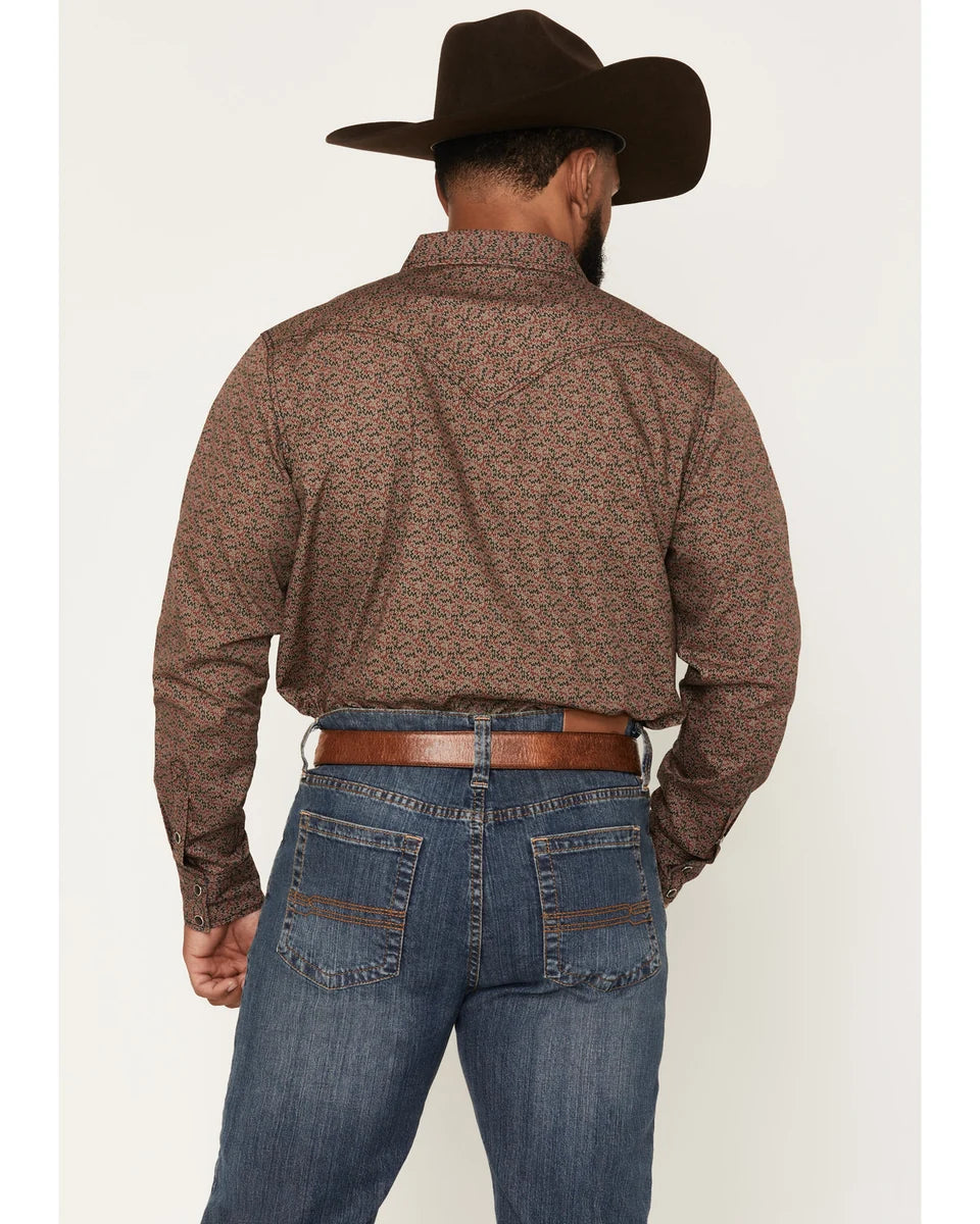 Cody James Men's Fireball Geo Print Long Sleeve Snap Western Shirt - Brown - Size Large