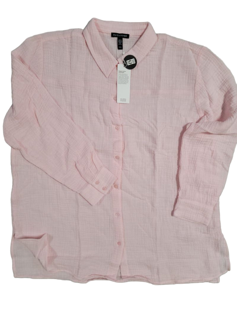 EILEEN FISHER Organic Cotton the Lofty Gauze Classic Collar Shirt in Soft Pink | Size L