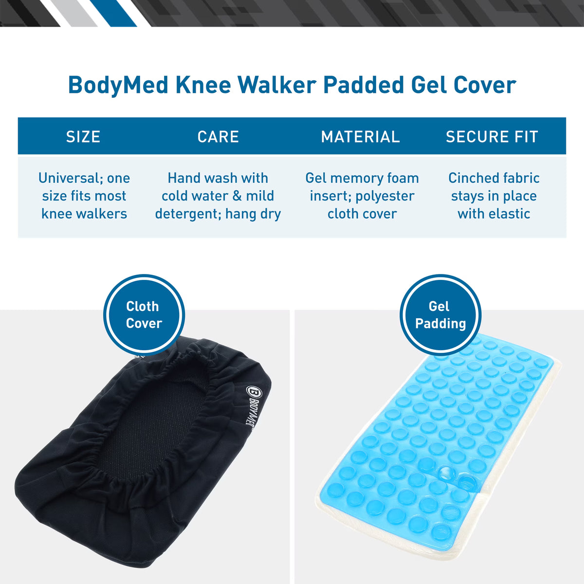 BodyMed Knee Walker Padded Gel Cover, One Size-Blk