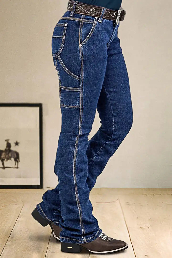 Wash Mid Rise Bootcut Carpenter Jeans Without Belt Size 12/14