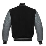 Mara Leather Letterman Men's Varsity Jacket with Leather Sleeves - Black - 4XL