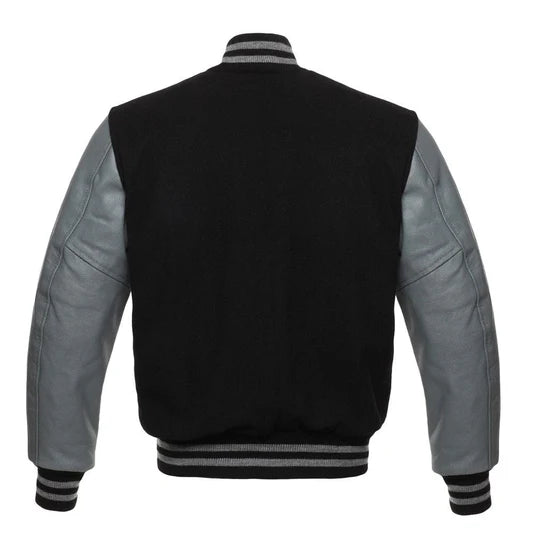 Mara Leather Letterman Men's Varsity Jacket with Leather Sleeves - Black - 4XL