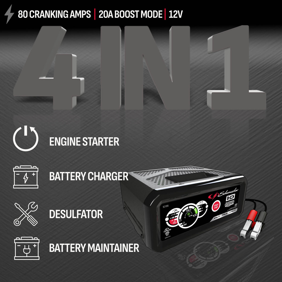 Schumacher Electric 6A Car Battery Charger and 80A Engine Starter, #SC1306