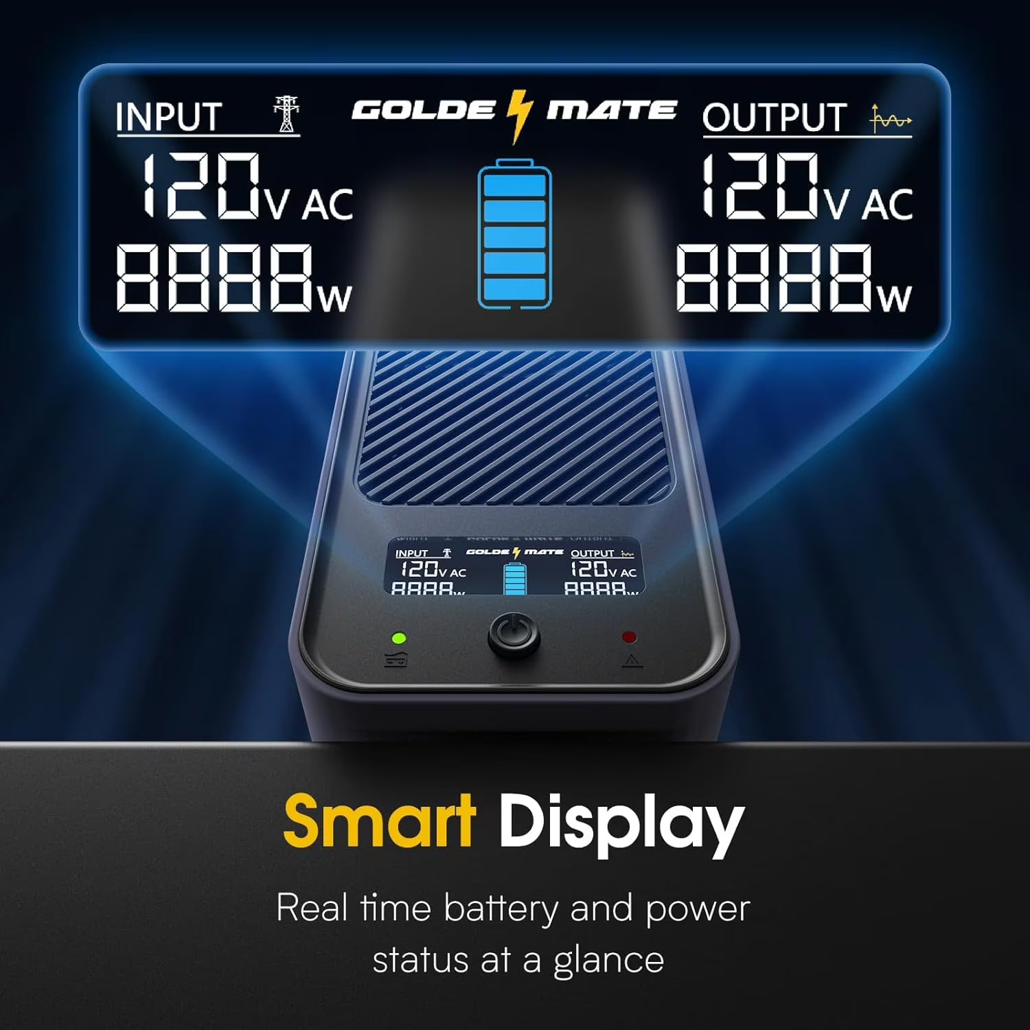 GOLDENMATE 1000VA /800W Lithium UPS Battery Backup and Surge Protector with Pure Sine Wave, Communication Port, 8 Outlets and LCD Display