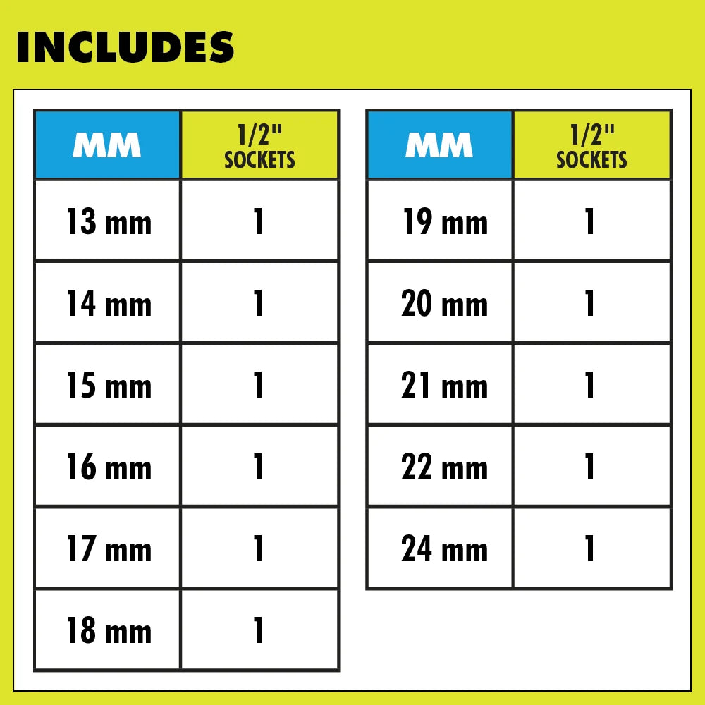 RYOBI - 11-Piece Metric 1/2 in. Drive Deep Impact Socket Set