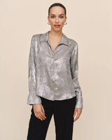 Bella Dahl Flowy Wide Collar Button Down - Silver Distress Foil Size: M