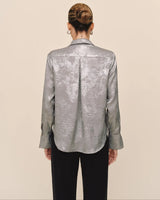 Bella Dahl Flowy Wide Collar Button Down - Silver Distress Foil Size: M
