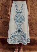 SÉZANE Women's Agata Skirt Contrasting Blue Embroidery on an Ecru Background - US6