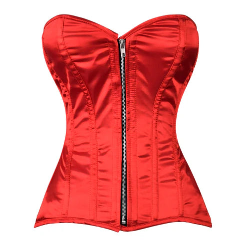 Lara Leather Handmade Red Satin Steel Boned Over Bust Corset