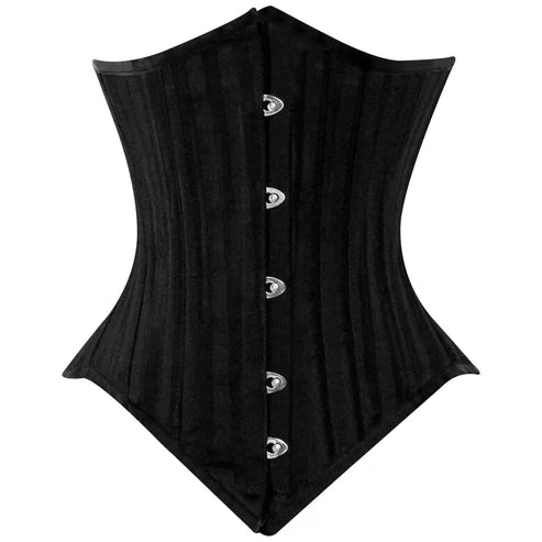 Lara Leather Black Brocade Lined Under Bust Steel Boned Corset