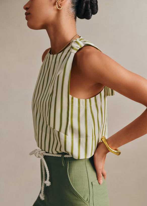 Sezane Loren Blouse Ecru Khaki Stripes Size - (US 2)