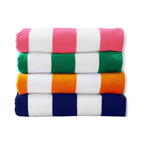 Cotton Velour Cabana Stripe Beach Towel - Novia Collection - 4 Pack Multi