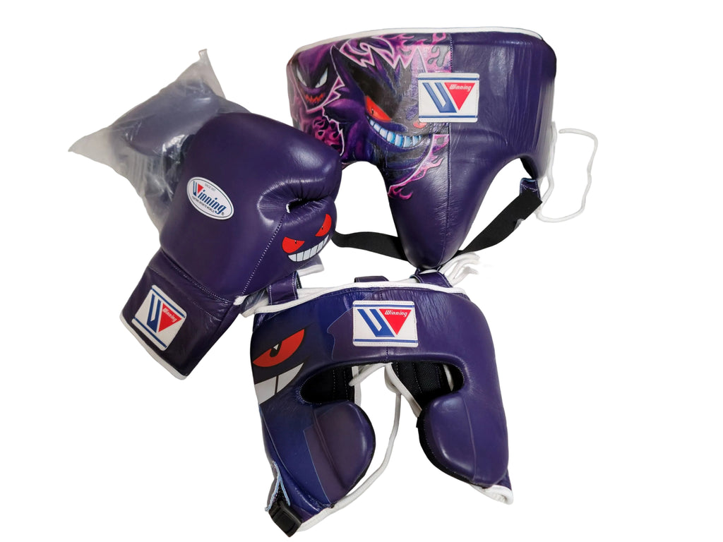 Winning | Gengar Boxing/Sparring Set | Headgear, Groin & Gloves Set | M//M/16oz | Synthetic Leather