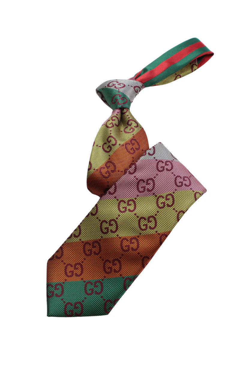 GG Stripe A10 | Orange/Yellow/Grey/Green | Tie & Pocket Square