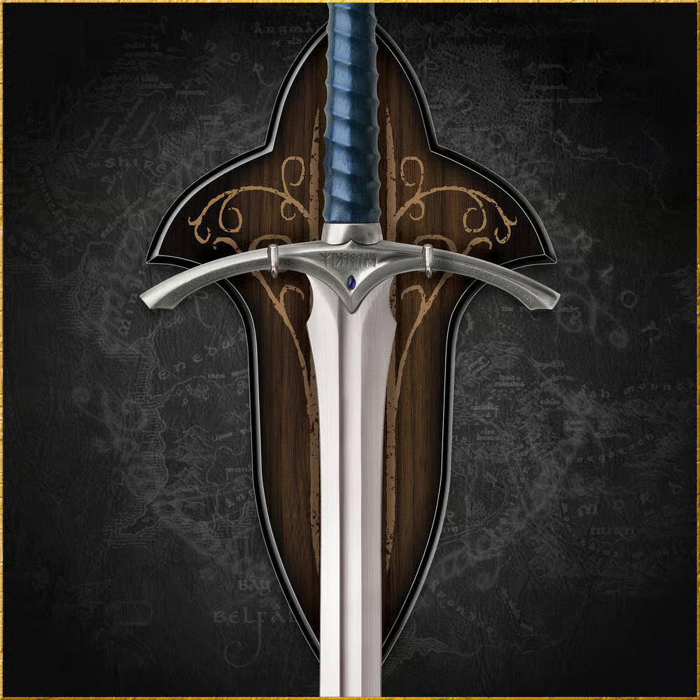 Gandalf's Glamdring Sword | The Hobbit Trilogy Replica | Stainless Steel Blade | Wooden Display Plaque | 47 5/8" Overall