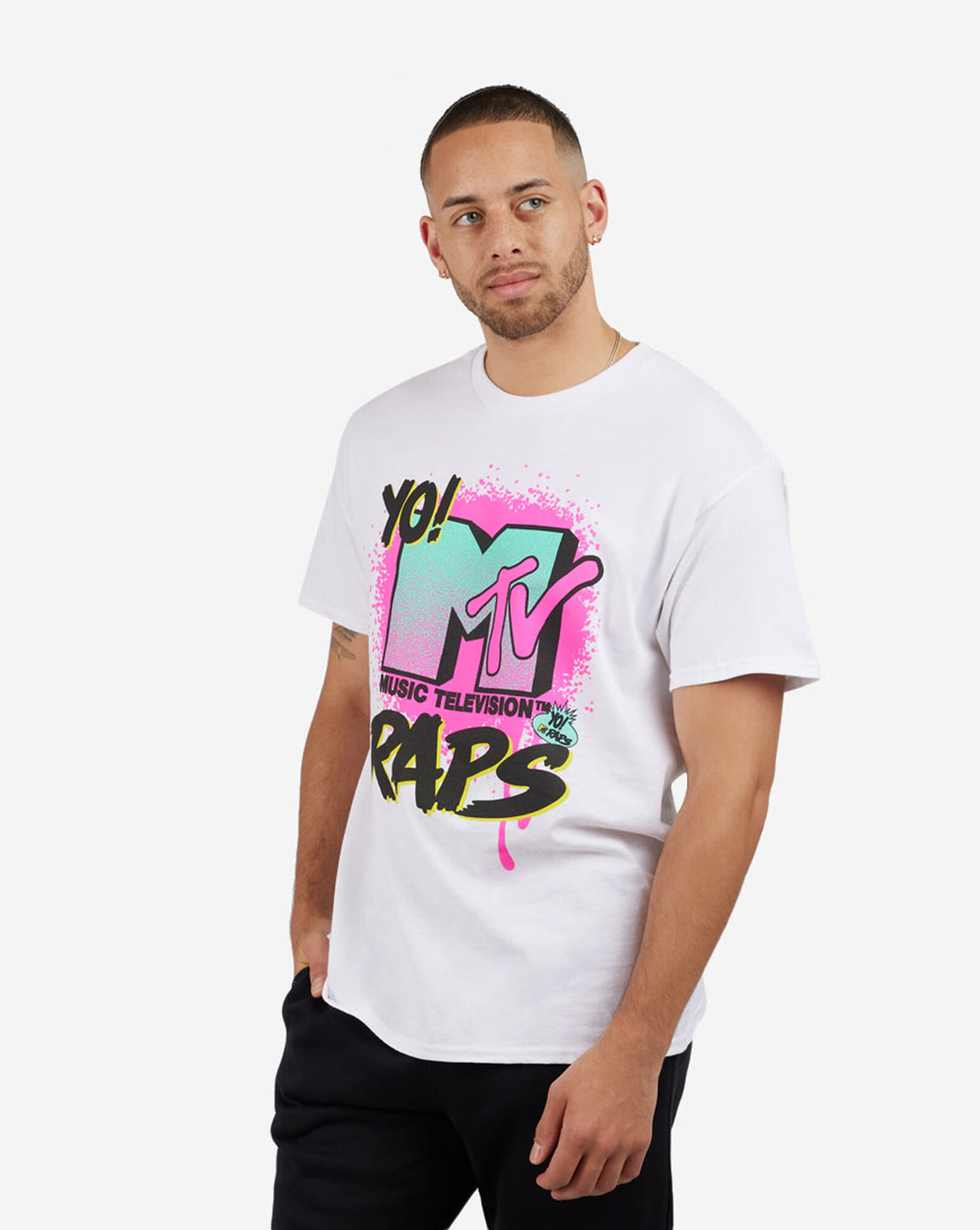 Yo Mtv Raps Neon Spray Tee - White- New with Tags