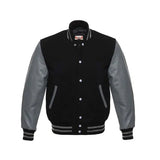 Mara Leather Letterman Men's Varsity Jacket with Leather Sleeves - Black - 4XL