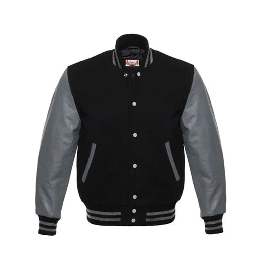 Mara Leather Letterman Men's Varsity Jacket with Leather Sleeves - Black - 4XL