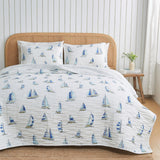 Coastal Blue Sailboat Quilt Set - Marzano Collection (King Size)