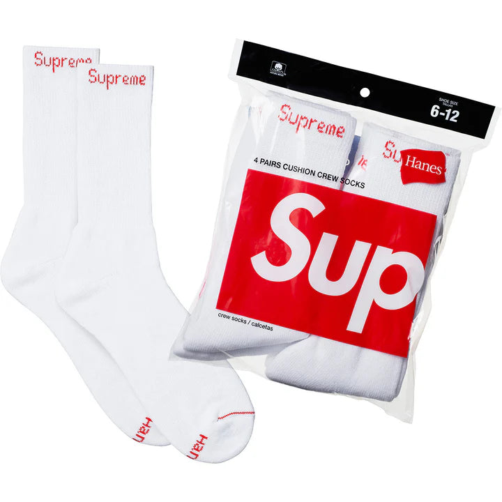 Supreme/Hanes Crew Socks (4 Pack) Size 6-12