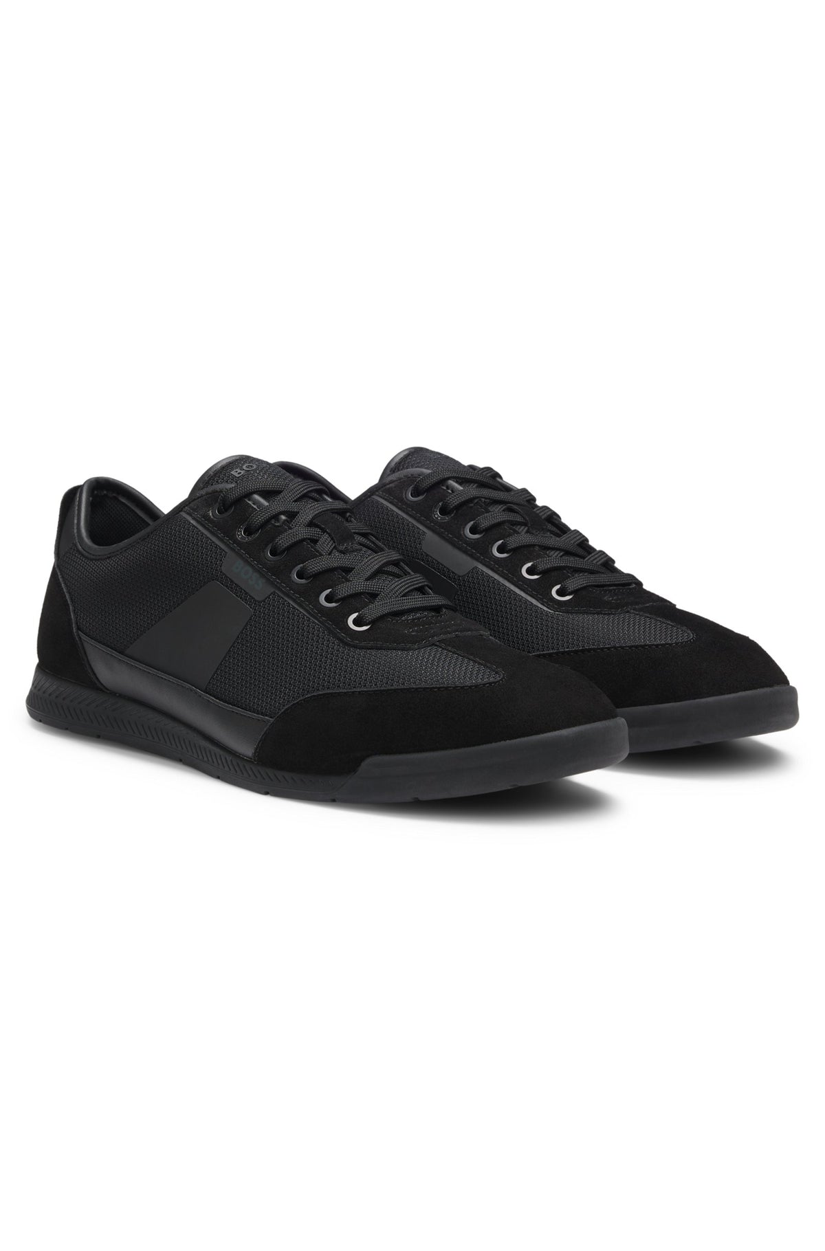 BOSS Nitan Low Profile Trainers with Mesh Detailing for Men - Black - Size 10