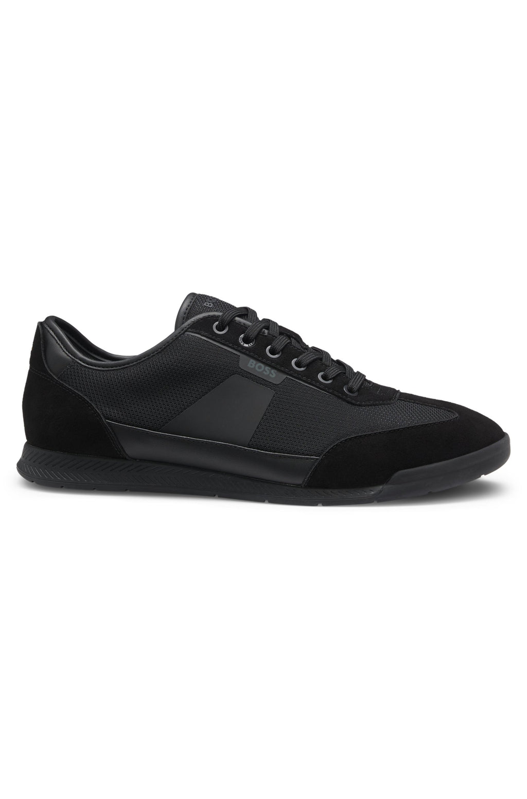 BOSS Nitan Low Profile Trainers with Mesh Detailing for Men - Black - Size 10
