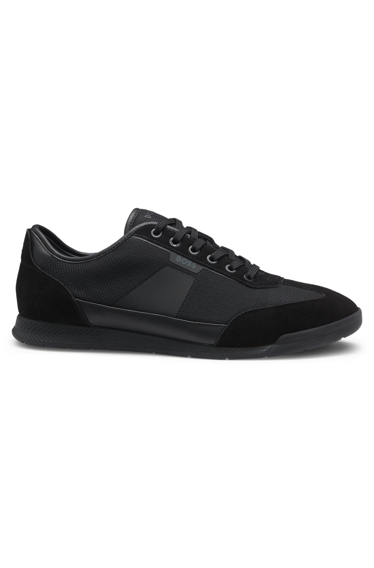 BOSS Nitan Low Profile Trainers with Mesh Detailing for Men - Black - Size 10