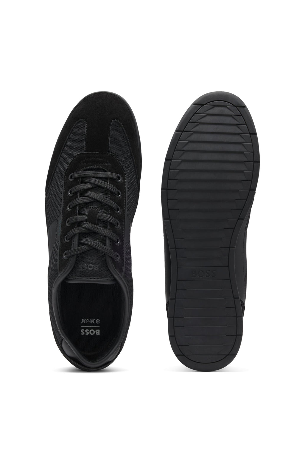 BOSS Nitan Low Profile Trainers with Mesh Detailing for Men - Black - Size 10