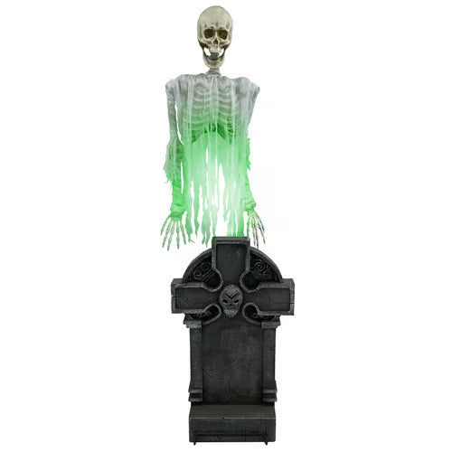 Haunted Hill Farm 5.9 Ft. Motion-Activated Floating Skeleton Ghost Over Tombstone by Tekky, Premium Halloween Animatronic, Battery Operated