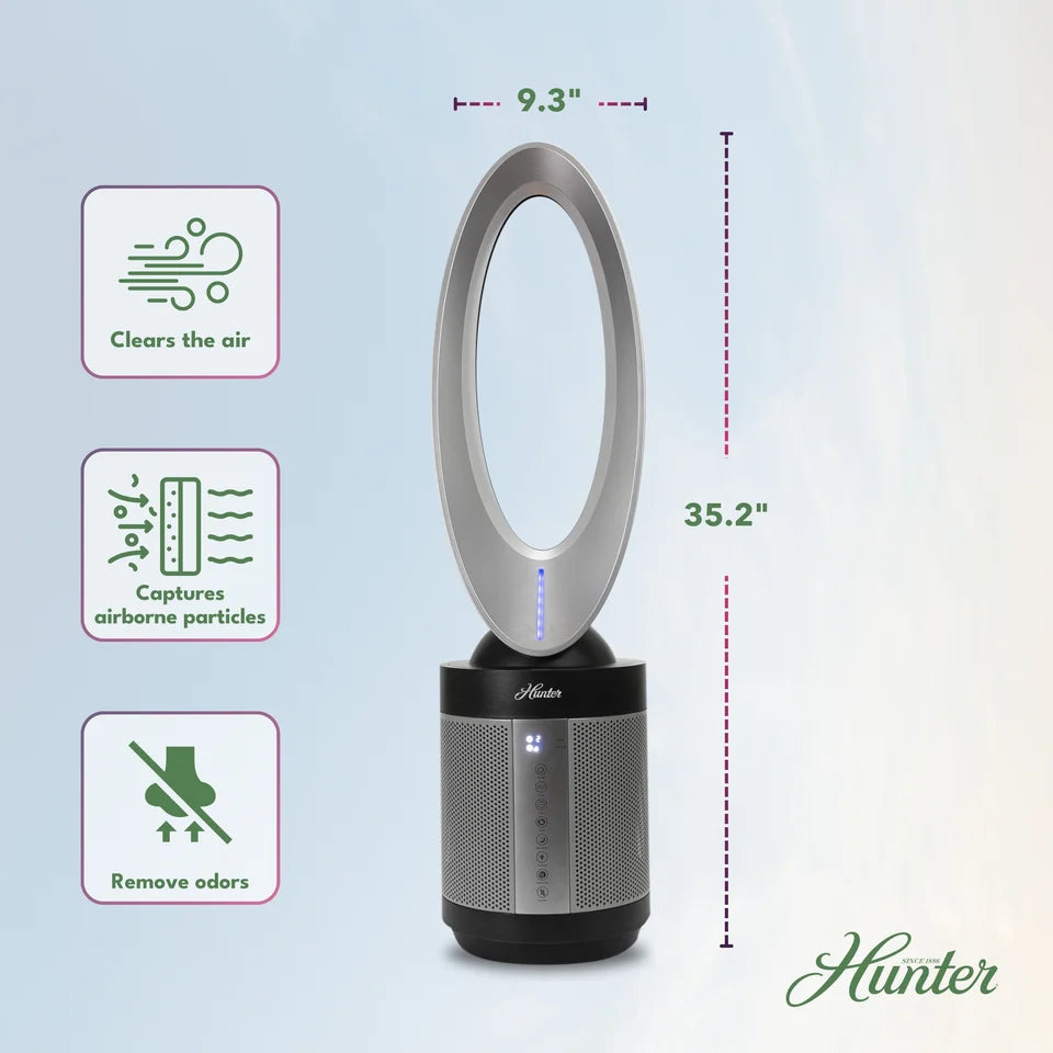 Hunter ExtremeAir Tower Bladeless Air Purifier Fan | 2-in-1 Air Purifiers for Home & Bladeless Fan Combo | HPF520BLS (Black)