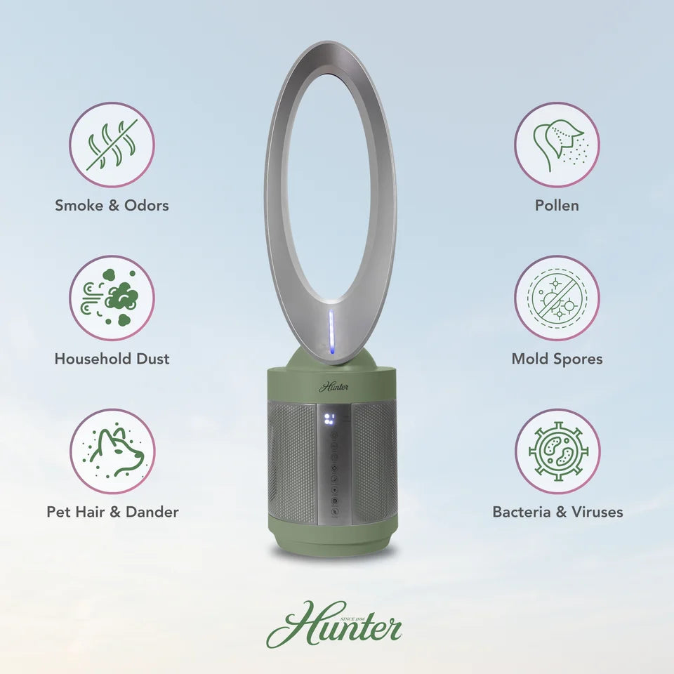 Hunter ExtremeAir Tower Bladeless Air Purifier Fan | 2-in-1 Air Purifiers for Home & Bladeless Fan Combo | HPF520SGS (Sage)