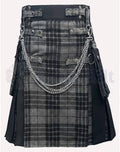 Modern Design Hybrid Tartan Kilt - Grey/Black - Size 32